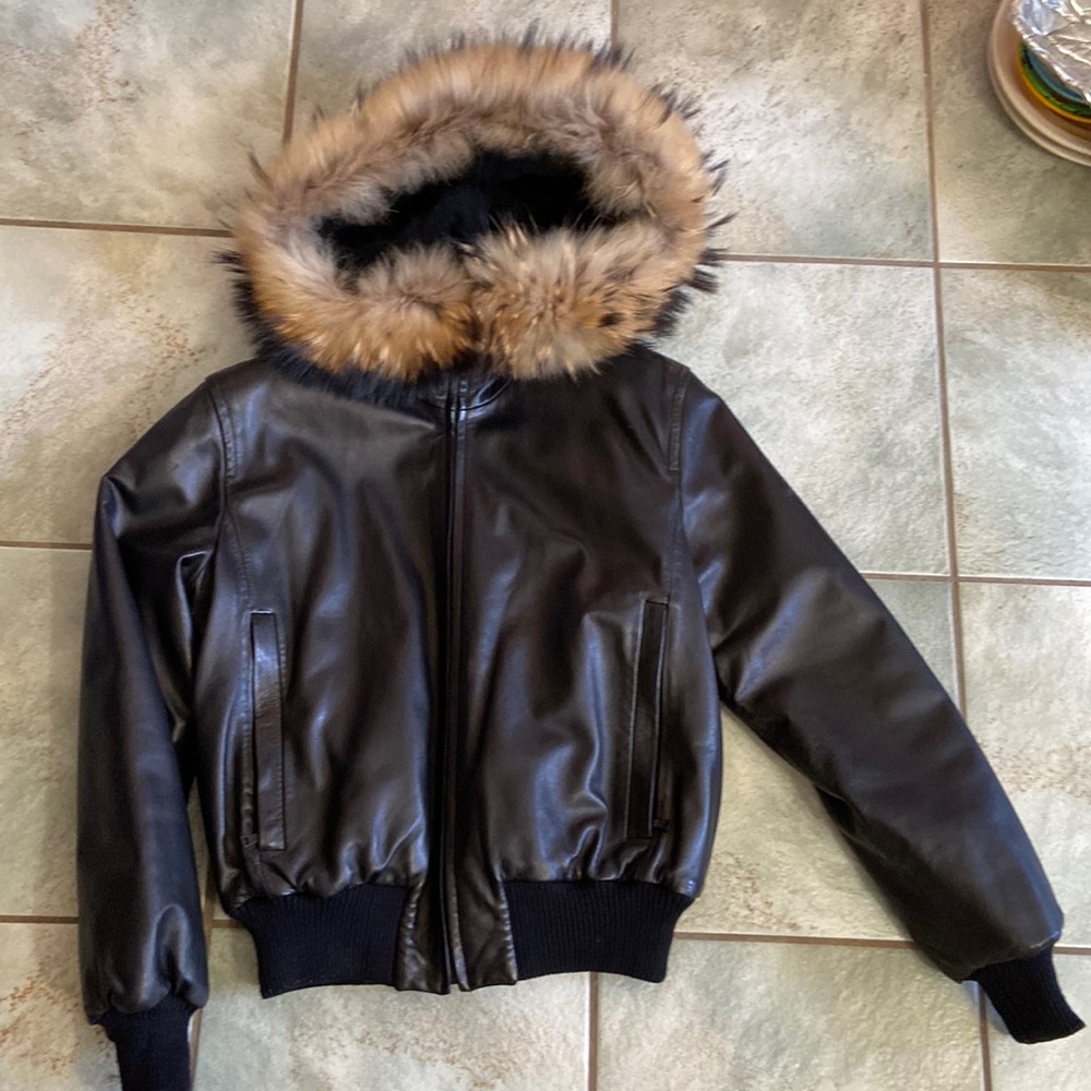 Andrew Marc fox fur trim hooded jacket